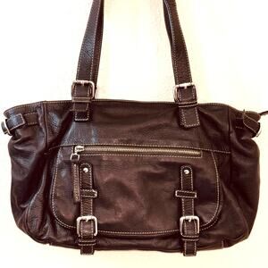 Nuovedive Italian Leather Y2K Handbag, Double Strap, Multi-Pocket, Vintage